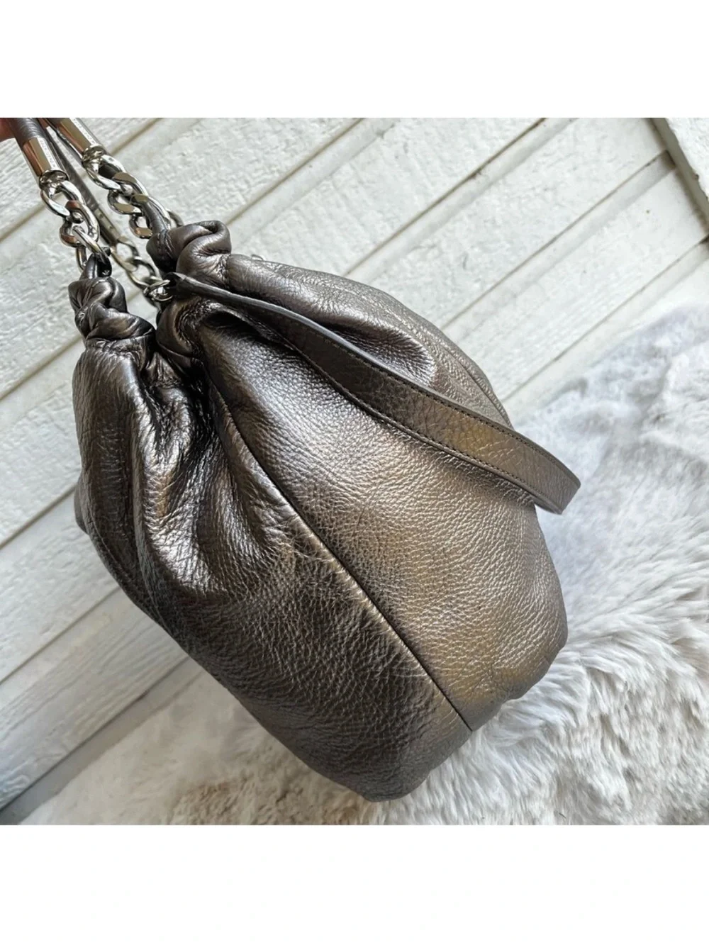 MICHAEL KORS Silver Metallic Lillie Fulton Tote Shoulder Bag